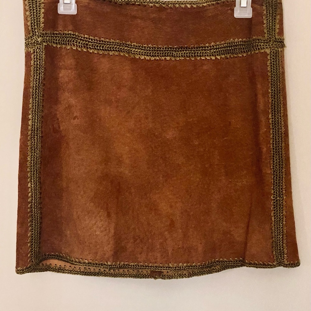 Vintage Style Boho Leather and Silk Lined Mini Skirt